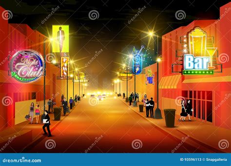 City Nightlife Of Busy Street Stock Vector Illustration Of Editable