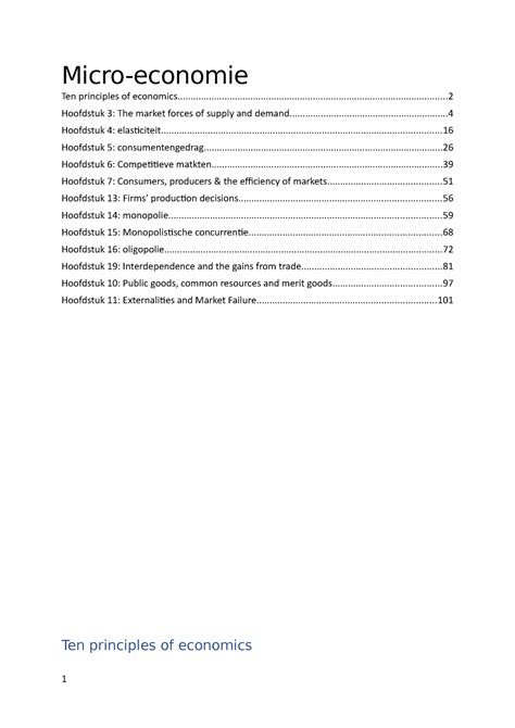 Micro Economie Samenvatting Van Slides Notities Hoorcolleges