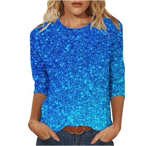 Besolor Women S 3 4 Sleeve Sequin Tops Crewneck Glitter Sparkly T Shirts Casual Plus Size Summer