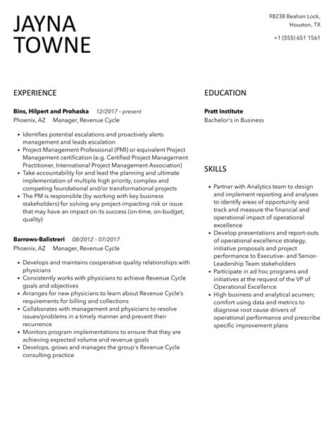 Manager Revenue Cycle Resume Samples Velvet Jobs