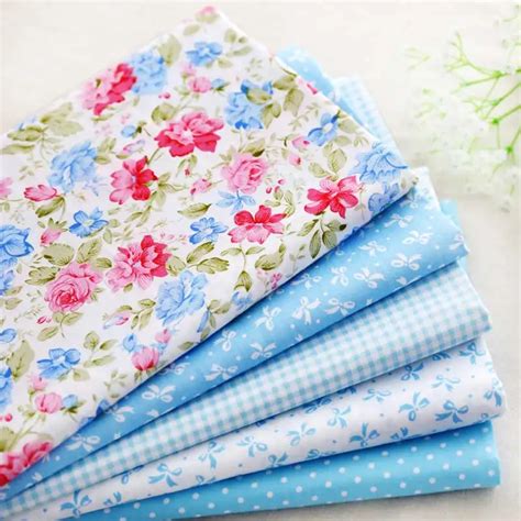 40CMX50CM Shabby Chic Retro Blue Rose Bowtie Printed Cotton Fabric