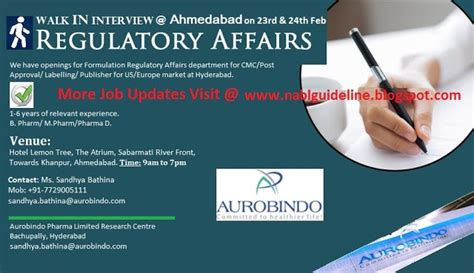 Nabl Guidelines Aurobindo Pharma Ltd Walk In Interviews On Rd