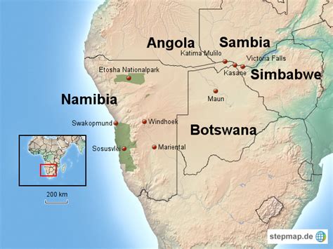 StepMap Namibia Botswana Sambia Landkarte für Afrika