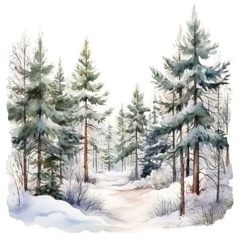 Watercolor Winter Snow Pine Trees 10 High Quality S Clipart Digital Planners Paper Crafts