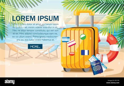 Summer Vacation Concept Yellow Luggage Passport Ticket On Summer