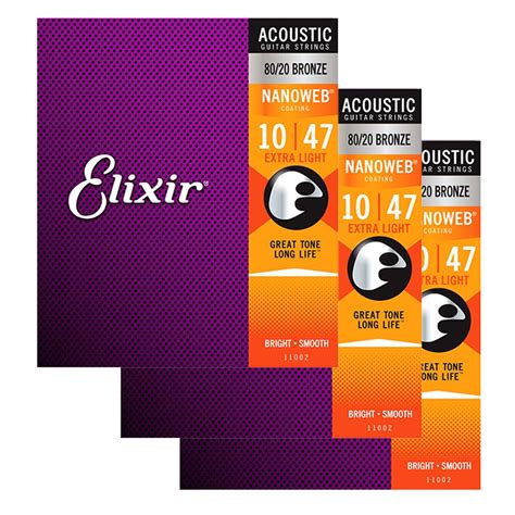 Elixir Nanoweb 80 20 Bronze Strings X LT 10 47 3 SETS Rich Tone Music