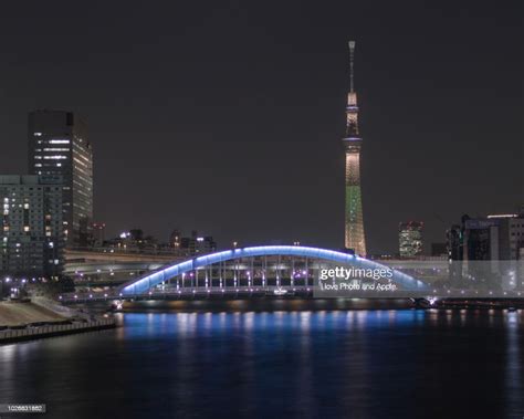 Night View Of Eitaibashi Bridge And Tokyo Sky Tree High Res Stock Photo