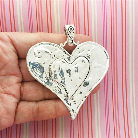 Silver Hammered Heart Pendant In Pewter Heart Charm