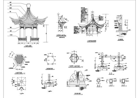 某钢筋混凝土双层仿古六角亭施工图亭台楼榭土木在线