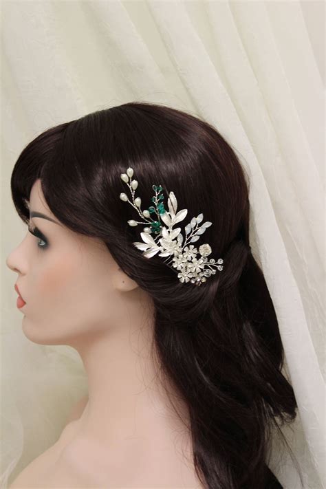 Emerald Green Wedding Hair Piece Bridal Headpiece Wedding Etsy Uk