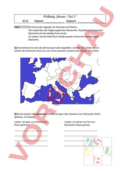 Arbeitsblatt Pr Fung R Mer Geschichte Altertum