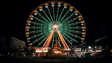 The Ferris Wheel At Night In The Sky Background Amusement Park Ferris