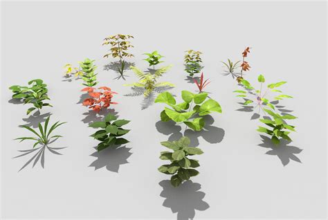 3D Model Low Poly Plants Collection Group Of In Circle VR AR Low