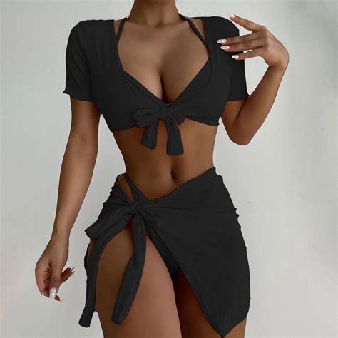 Snowsong Triangle Bikini New Women S Solid Color Sexy Split Bikini Swimsuit Cover Up