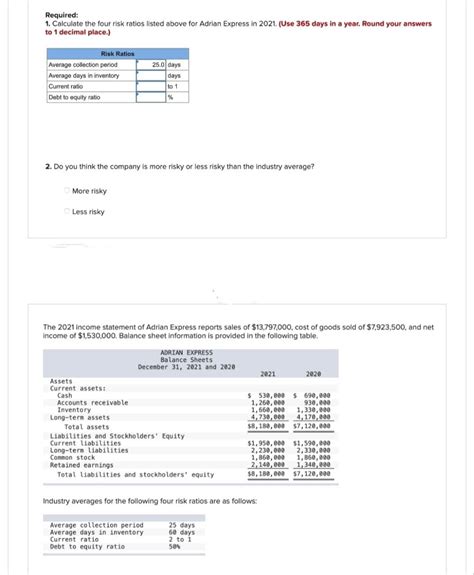 Answered Required 1 Calculate The Four Risk Bartleby