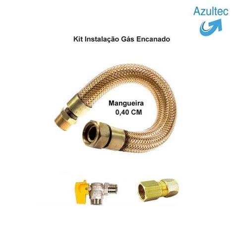 Kit instalação gás encanado mangueira 0 40 cm registro adaptador