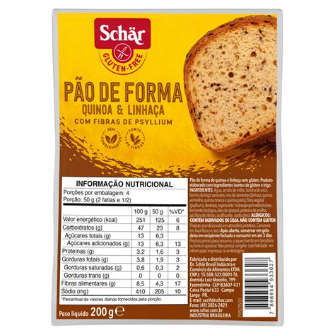 PÃO DE FORMA QUINOA E LINHAÇA SEM GLÚTEN ZERO LACTOSE SCHÄR PACOTE 200G