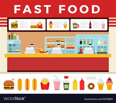 Fast food restaurant interior Royalty Free Vector Image