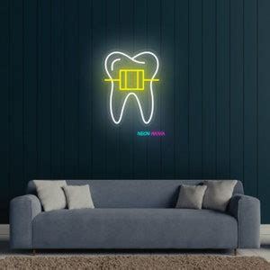 Tooth With A Brace Neon Sign Teeth Braces Led Neon Dental Etsy