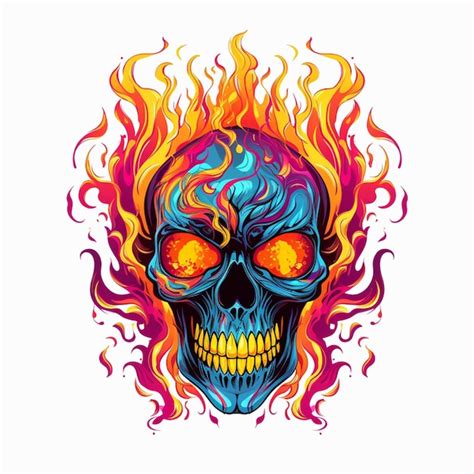 Premium Photo A Colorful Skull With Flames On Its Head Generative Ai