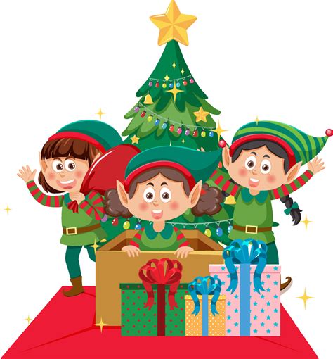 Christmas elf girls cartoon character 13999652 Vector Art at Vecteezy