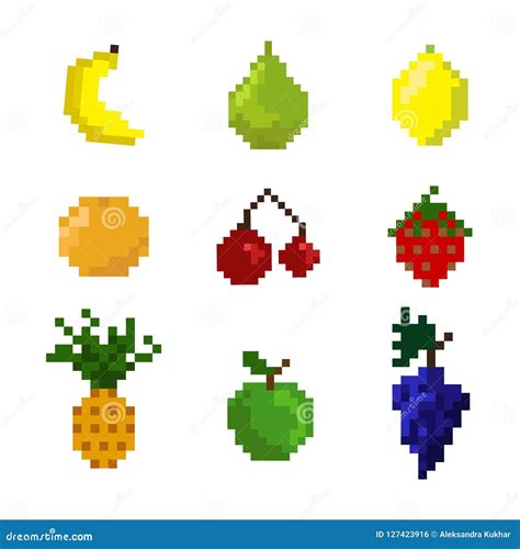 8 Bit Pixel Fruits Vector Illustration CartoonDealer 42847194