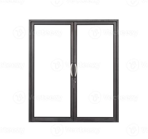 Real Modern Black Store Front Double Glass Door Window Frame Isolated On White Background