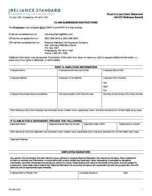 Fillable Online Reliance Standard Voluntary Life Claim Form Set Seg