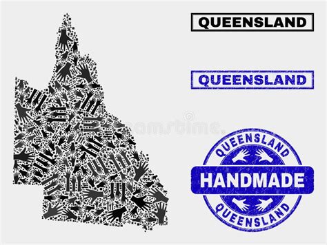 Composici N Hecha A Mano Del Mapa De Queensland Del Australiano Y Del