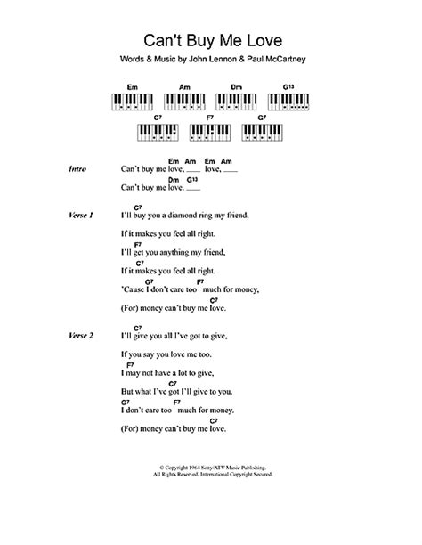 Cant Buy Me Love Partition Par The Beatles Lyrics And Piano Chords 110658