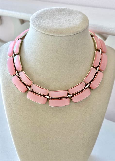 Vintage Lisner 1960s Mod Pink Thermoset Double Row Ne Gem