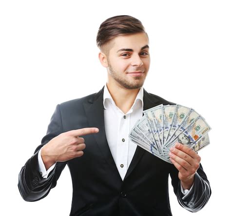 Premium Photo Man Holding Money Isolated On White