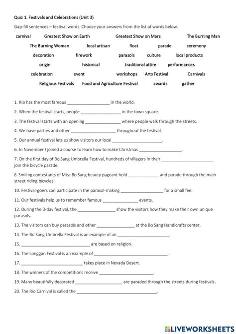 Festivals And Celebrations Quiz 1 Online Exercise For Live Worksheets