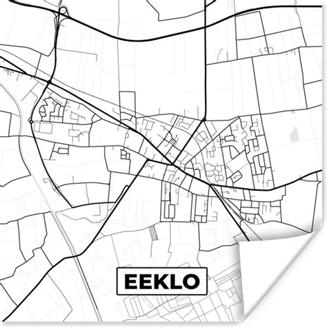 Poster Belgi Eeklo Stadskaart Kaart Zwart Wit Plattegrond