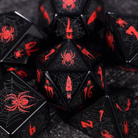 Full Set Obsidian Polyhedral Dice Set Set Warlock Style Dungeons And