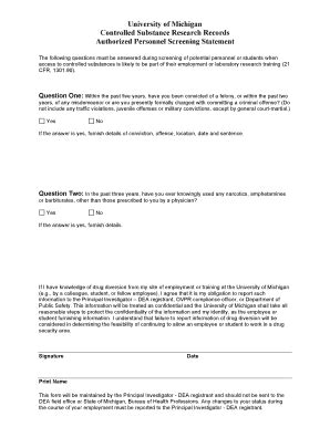 Fillable Online Wiki Umms Med Umich Authorized Personnel Screening Form