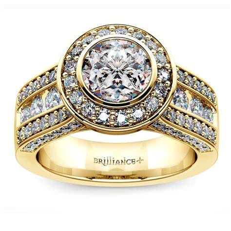 Halo Bezel Diamond Engagement Ring In Yellow Gold