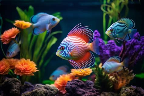 Beaux Poissons Tropicaux Colorés Dans L aquarium Photo Premium