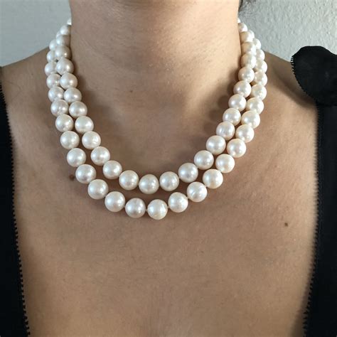 Genuine Cultured Freshwater Two Strand Pearl Necklace White Etsy