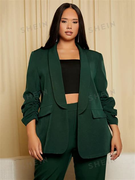 SHEIN SXY Plus Shawl Collar Ruched Cuff Blazer SHEIN USA