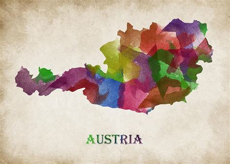 Austria Map Digital Art By Mihaela Pater Fine Art America