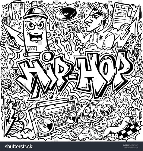 Vector Hip Hop Graffiti Doodle Line Stockvector Rechtenvrij