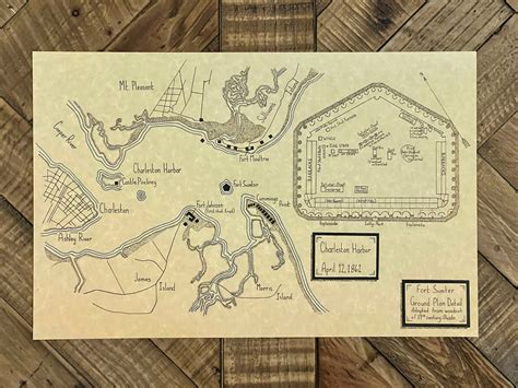 Fort Sumter Hand Drawn Map, Civil War Map, Vintage War Map, Vintage Map ...