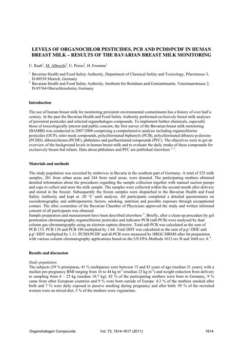 Pdf Levels Of Organochlor Pesticides Pcb And Pcddpcdf In Human