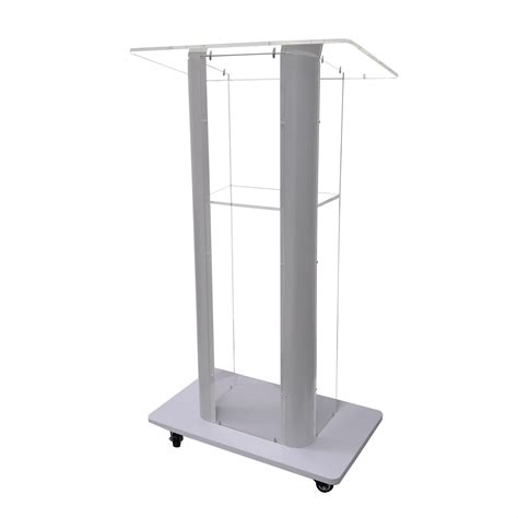 FixtureDisplays Clear Acrylic Plexiglass Podium Curved Steel Sides