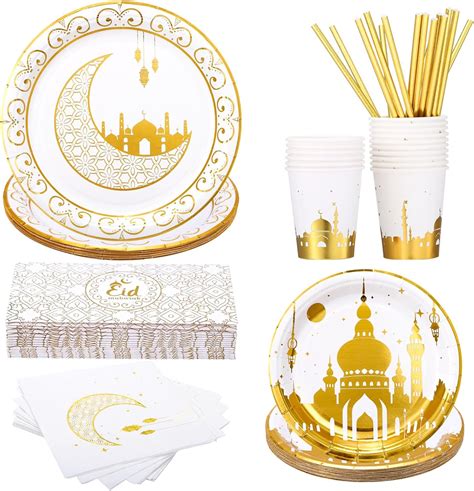 GWHOLE Assiette Aid Mubarak 96 Pcs Vaisselle Ramadan Avec Enveloppe