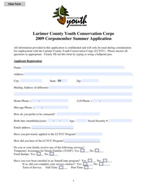 Fillable Online Larimer Larimer County Youth Conservation Corps