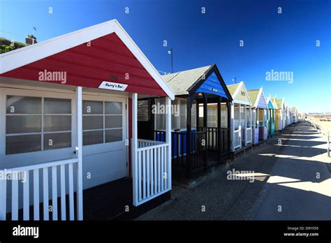 Colourful Wooden Beach Huts On The Promenade Southwold Town Suffolk