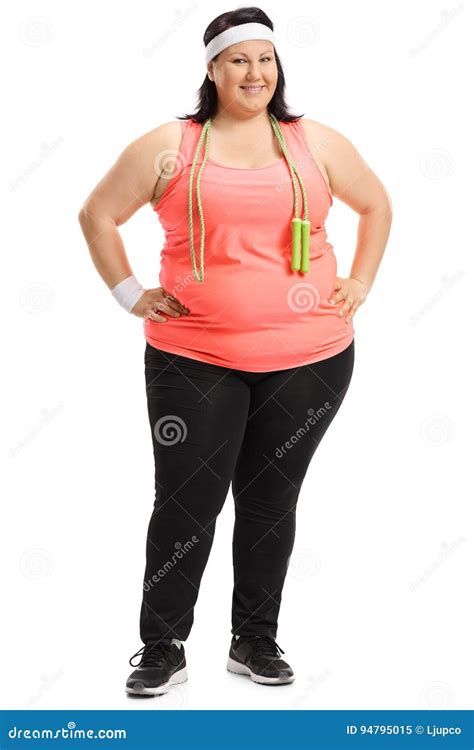 Full Length Portrait Of An Overweight Woman With Skipping Rope Stock Image Image Of Rope