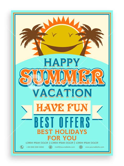 Happy Summer Vacations Template Banner Or Flyer Design Decorated With